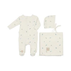 Mon Tresor Girls  Cascade Of Leaves Footie & Hat Set, White